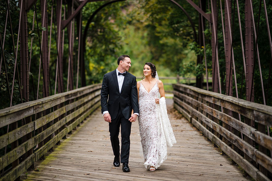 Bride and Groom on Bridge Outside of Foundry Photo Op