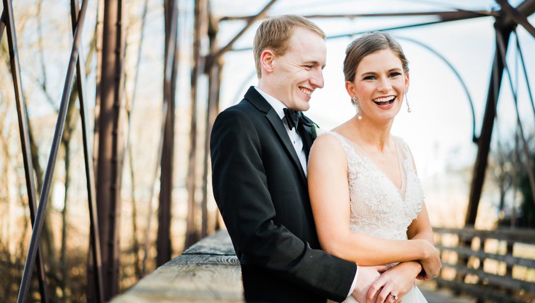 Bride and Groom on Bridge at Phoenixville Foundry